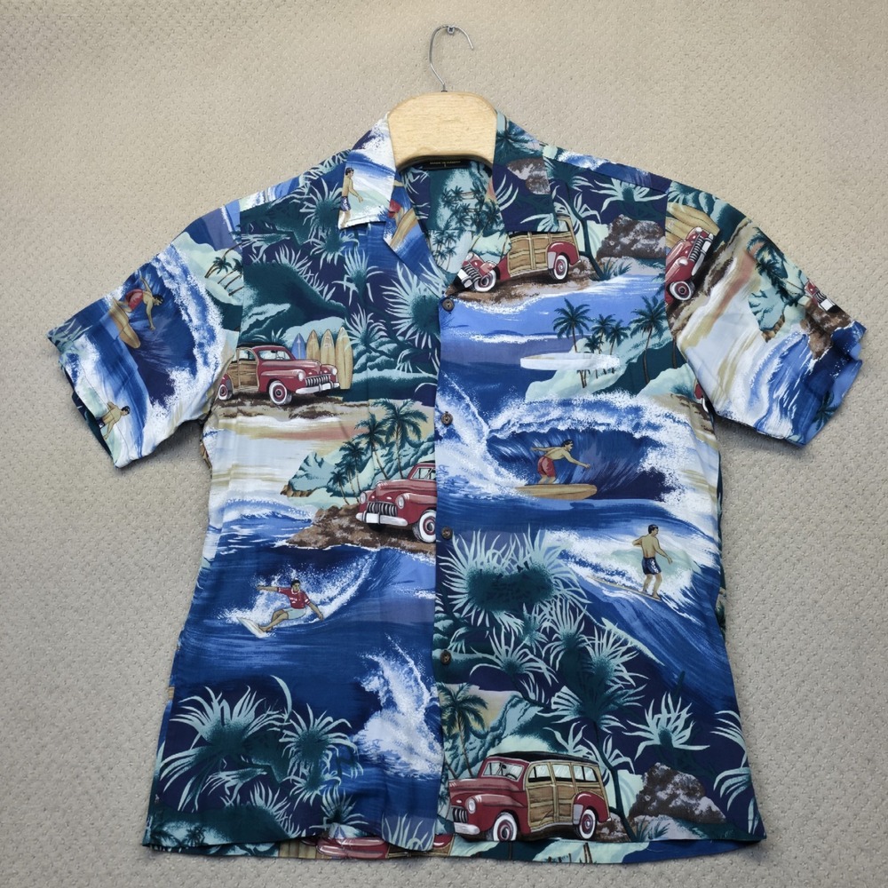 Paradise Bay Hawaiian Shirt Mens L Made in‎ Hawaii Woodie Car Surfer Aloha Rayon
